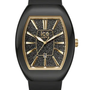 Ice Boliday Dome Black Glitter Gold Small Watch