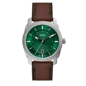 Fossil Machine Brown Leather Strap Green Dial Watch FS6085