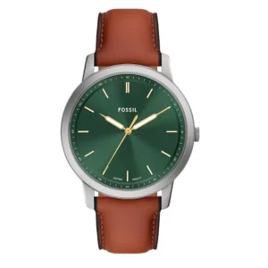 Fossil Minimalist Three-Hand Brown Leather Green Dial Watch FS6094