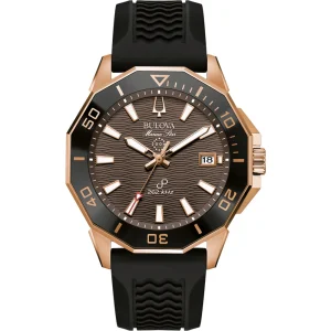 Bulova Marine Star Rose Gold Tone Precisionist Watch with Black Silicone Strap 98B421