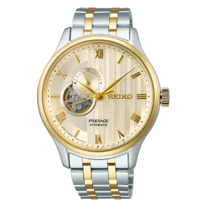 Seiko Presage Gold Dial Tone Toned Japanese Garden Open Heart Watch SSA464J