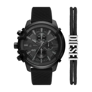 Diesel Griffed Black Dial Chronograph Men's Watch and Bracelet Set DZ4650SET