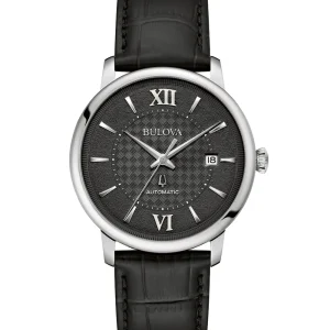 Bulova Hudson Black Dial Leather Strap Watch 96B441