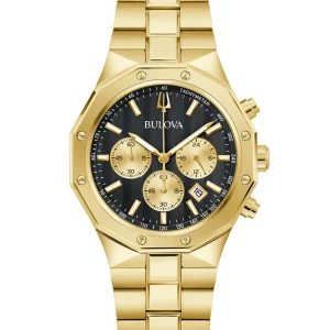 Bulova Prestige Classic Black Dial Gold Stainless Steel Watch 97B232