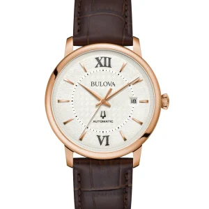 Bulova Hudson Silver Dial Leather Strap Watch 97B225