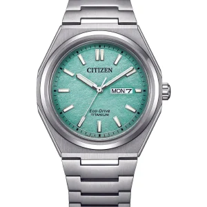 Citizen Eco-Drive Zenshin Three-hand Turquoise (Green) Dial Titanium steel Watch AW0130-85M
