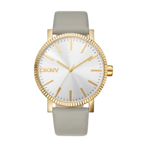 DKNY Soho Maxi Silver Dial Grey Leather Strap Watch DK1L034L0025