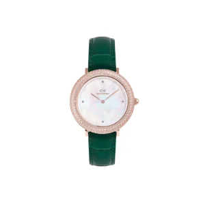 Daniel Wellington Crystalline Bezel Green Croc Rose Gold White Dial Watch DW00100826