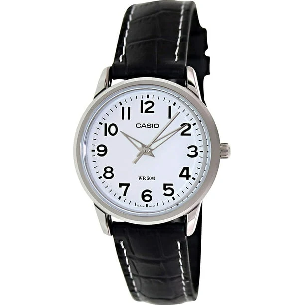 Casio Analog White Dial Black Leather Strap Watch LTP1303L-7B