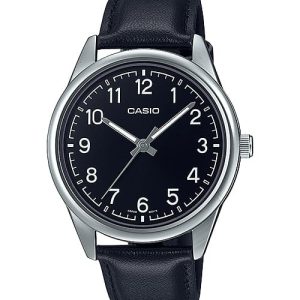 Casio Analog Black Dial Black Leather Strap Watch MTPV005L-1B4
