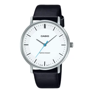 Casio Analog White Dial Black Leather Strap Watch MTPVT04L-7E