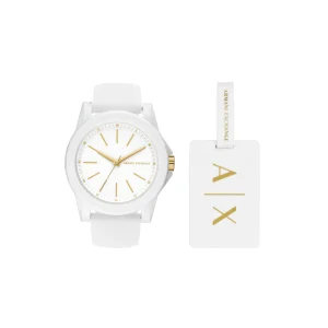 Armani Exchange Three-Hand White and Gold Rubber band Watch AX7126