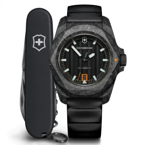 Victorinox I.N.O.X Automatic 41mm Set Black Rubber Black Dial Carbon Case Watch 242023.1