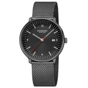 Mondaine Doppio 41mm Black Dial Black Mesh Bracelet Watch MLE.41220.SM