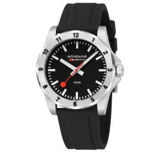 Mondaine Numeri Black Dial Black Silicon Strap Watch MSN.42120.RB