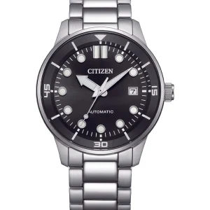 Citizen Automatic Silver Stainless Steel Black Dial Watch NJ0191-83E