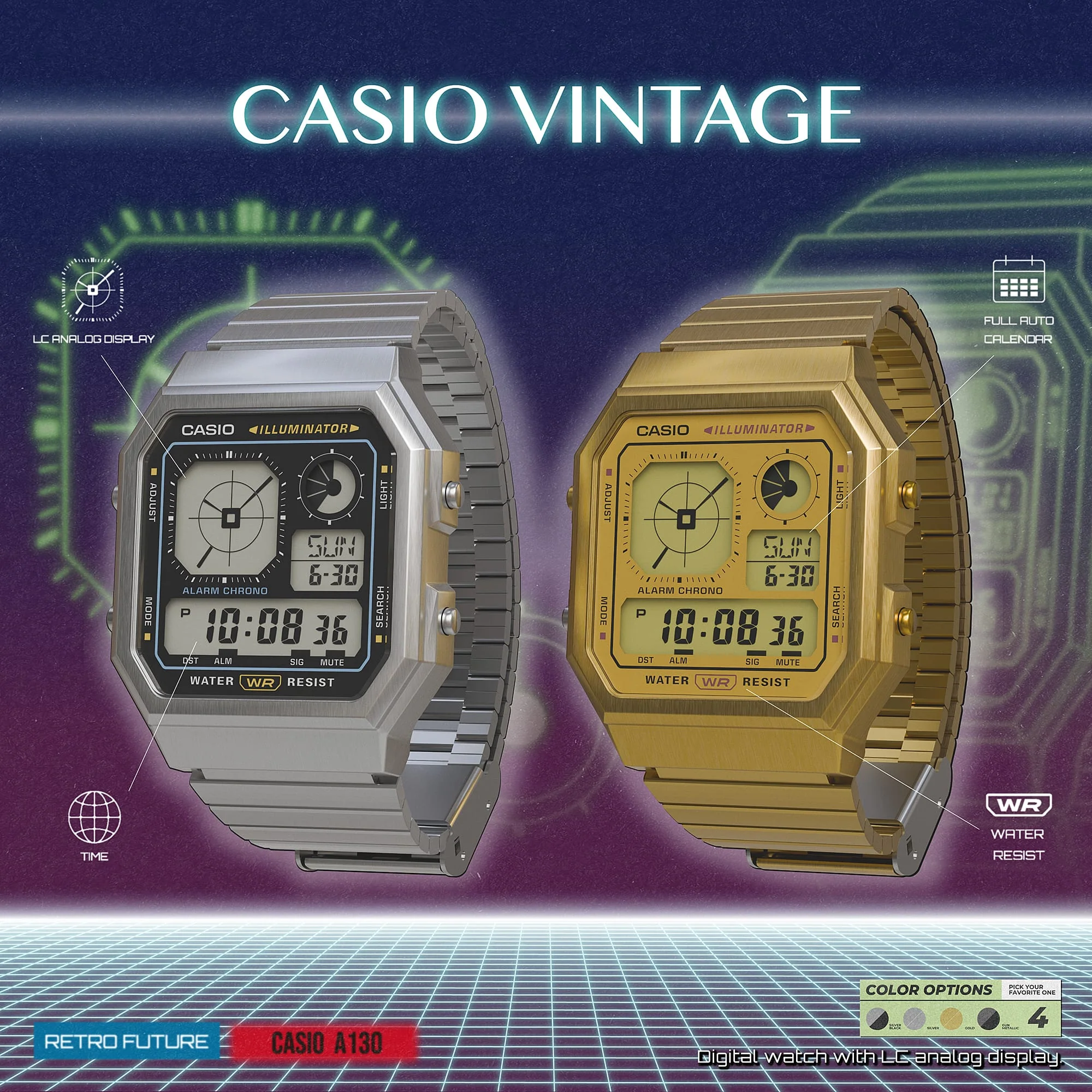 Casio Vintage Analog Display Stainless Steel Watch A130WE-1A - Image 6