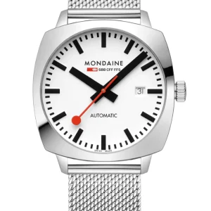 Mondaine Cushion Automatic White Dial Stainless Steel Watch MSL.3961B.SM