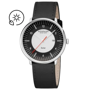 Mondaine Doppio Solar Black Leather Watch MLE.41920.LBV