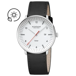 Mondaine Doppio Solar Black Vegan Leather Watch MLE.41910.LBV