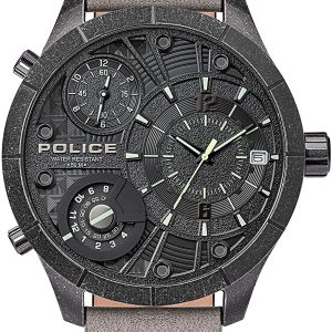 Police Bushmaster Black Dial Grey Leather Strap Watch PL.15662XSQS/02