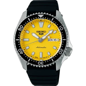 Seiko 5 Sports SKX Series Automatic Yellow Dial Rubber Band Watch SRPL87K