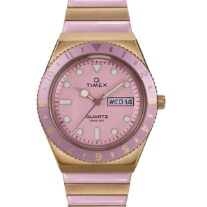 Timex Q Time 36mm Pink Stainless Steel Expansion Band Women's Watch TW2W87600