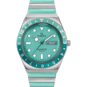 Timex Q Time 36mm Blue Stainless Steel Expansion Band Women's Watch TW2W87800