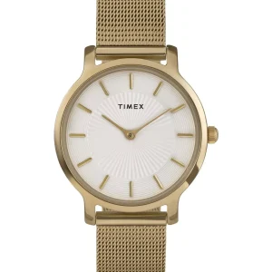 Timex Transcend 34mm White Dial Gold Stainless Steel Silver Dial Watch TW2Y10300