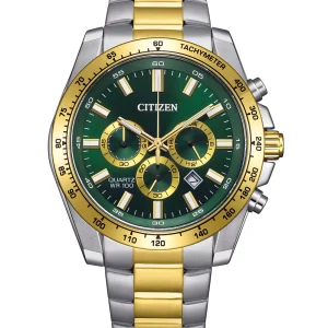 Citizen Quartz Sports Chronograph Green Dial  Two-Tone Men's Watch AN8234-58X