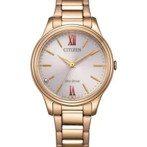 Citizen Eco-Drive Rose Gold Stainless Steel Champagne Pink Dial Watch EM0418-81X