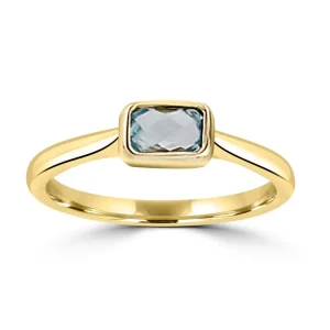 9K Yellow Gold Faceted Sky Blue Topaz Ring