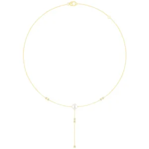 0.15ct Lab Grown Diamond Freshwater Pearl Necklace in 9K Yellow Gold
