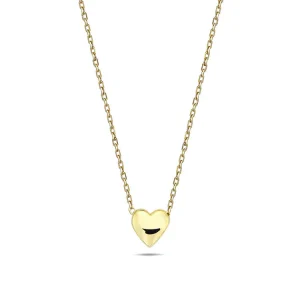 9K Yellow Gold Puff Heart Necklace 45cm