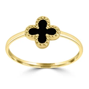 9K Yellow Gold Black Onyx Clover Ring