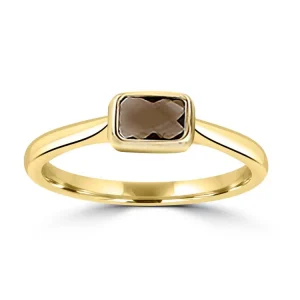 9K Yellow Gold Faceted Smokey Quartz Ring