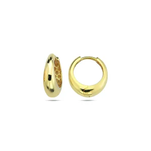 9K Yellow Gold Round Tapered Huggie Earrings 14mm