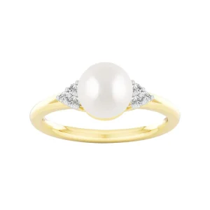 0.1ct Lab Grown Diamond Freshwater Pearl Ring in 9K Yellow Gold