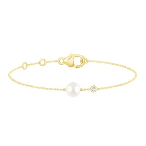 0.03ct Lab Grown Diamond Freshwater Pearl Bracelet in 9K Yellow Gold