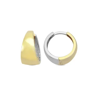 9K Yellow Gold & White Gold Tapered Huggie Earrings 14mm