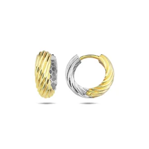9K Yellow Gold & White Gold Twist Huggie Earrings 15.5mm