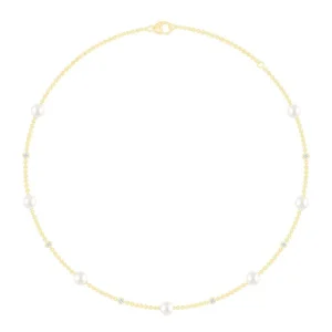 0.21ct Lab Grown Diamond Freshwater Pearl Necklace in 9K Yellow Gold
