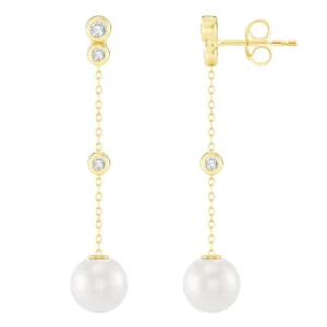 0.15ct Lab Grown Diamond Freshwater Pearl Earrings in 9K Yellow Gold