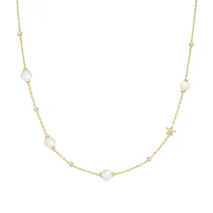 Ania Haie Gold Pearl and Star Station Necklace