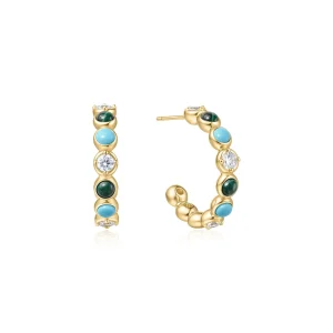 Ania Haie Gold Malachite and Turquoise Large Hoops