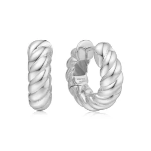 Ania Haie Silver Bold Texture Medium Huggie Hoop Earrings