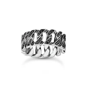 THOMAS SABO Wide ring with chain links and black stones