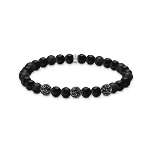 THOMAS SABO Obsidian bracelet with three zirconia beads