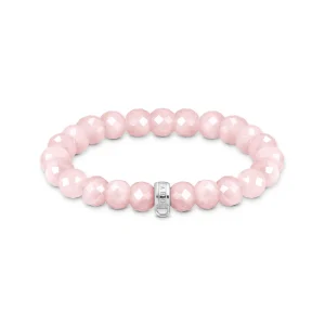 THOMAS SABO Charm bracelet with rose quartz beads oval