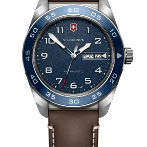 Victorinox Swiss Army Blue Dial Brown Leather Band Mens Watch 242040